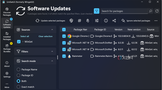screenshot of UniGetUI software updates on Windows