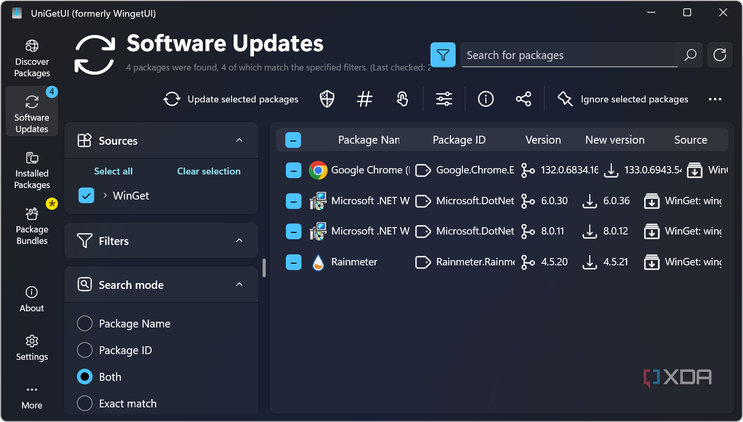 screenshot of UniGetUI software updates on Windows