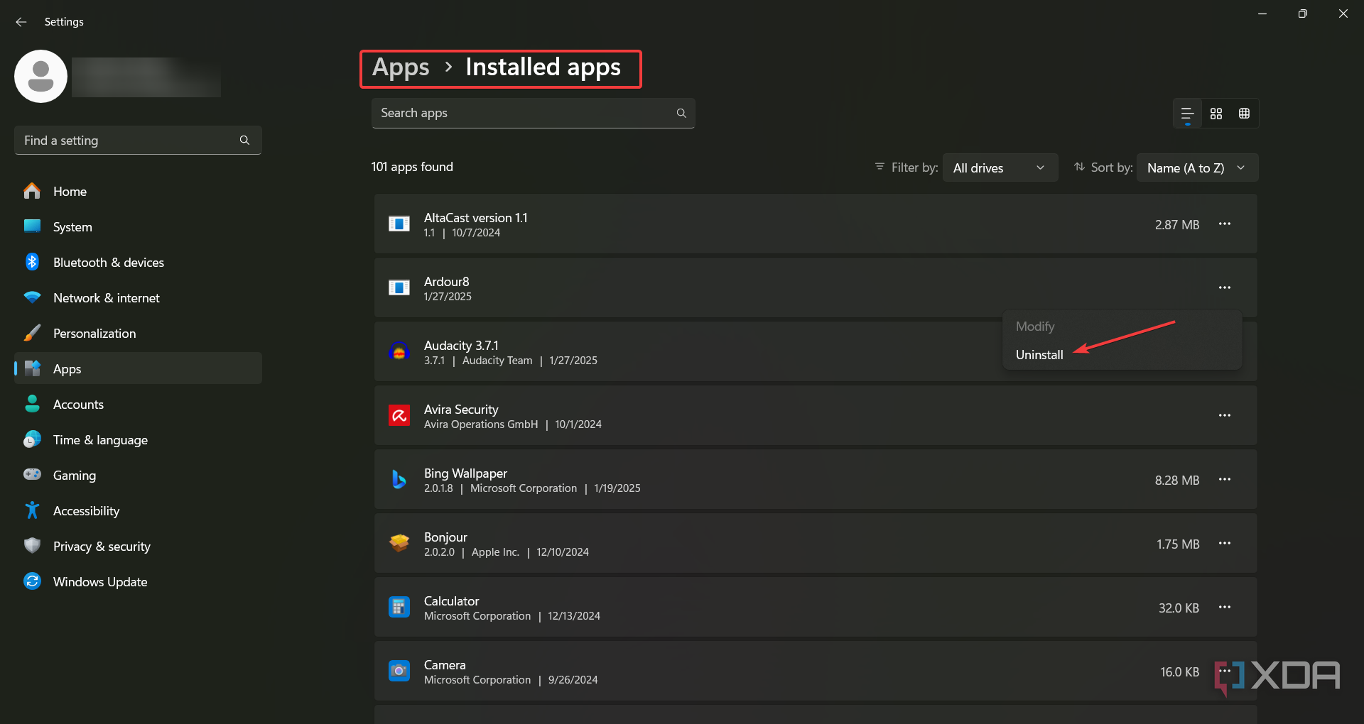 Uninstall apps