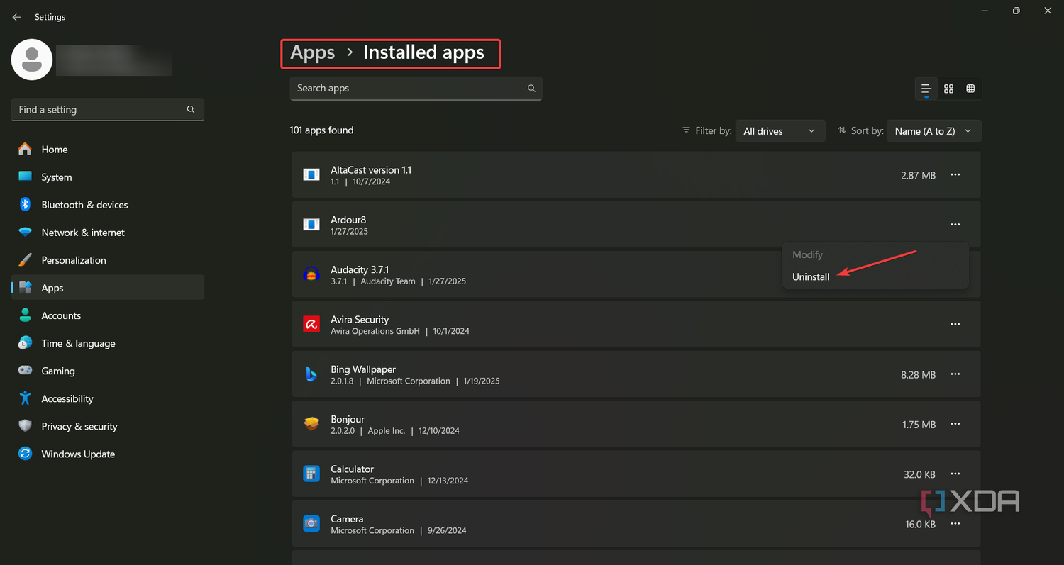Uninstall apps