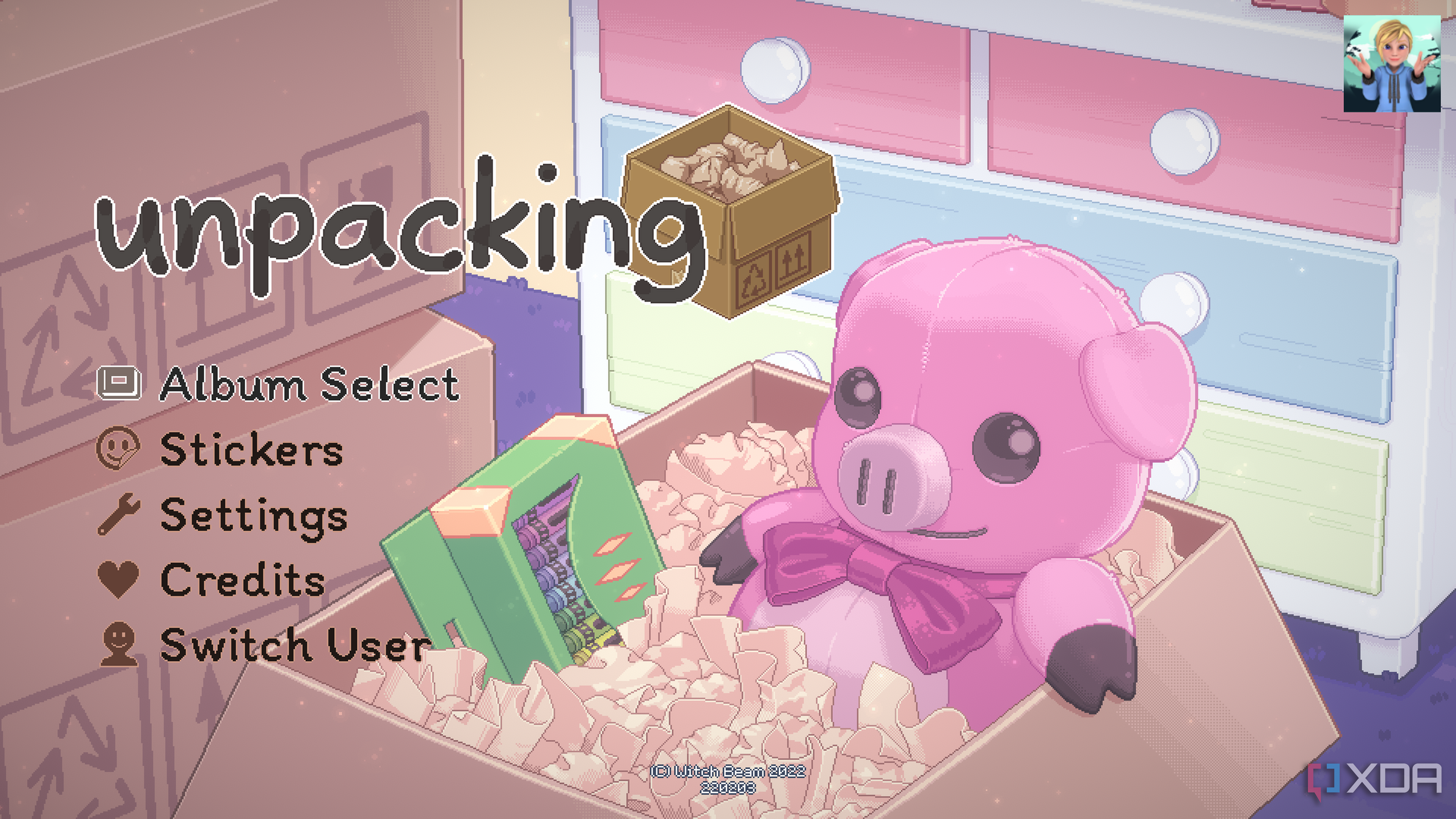 Title screen of Unpacking on Xbox