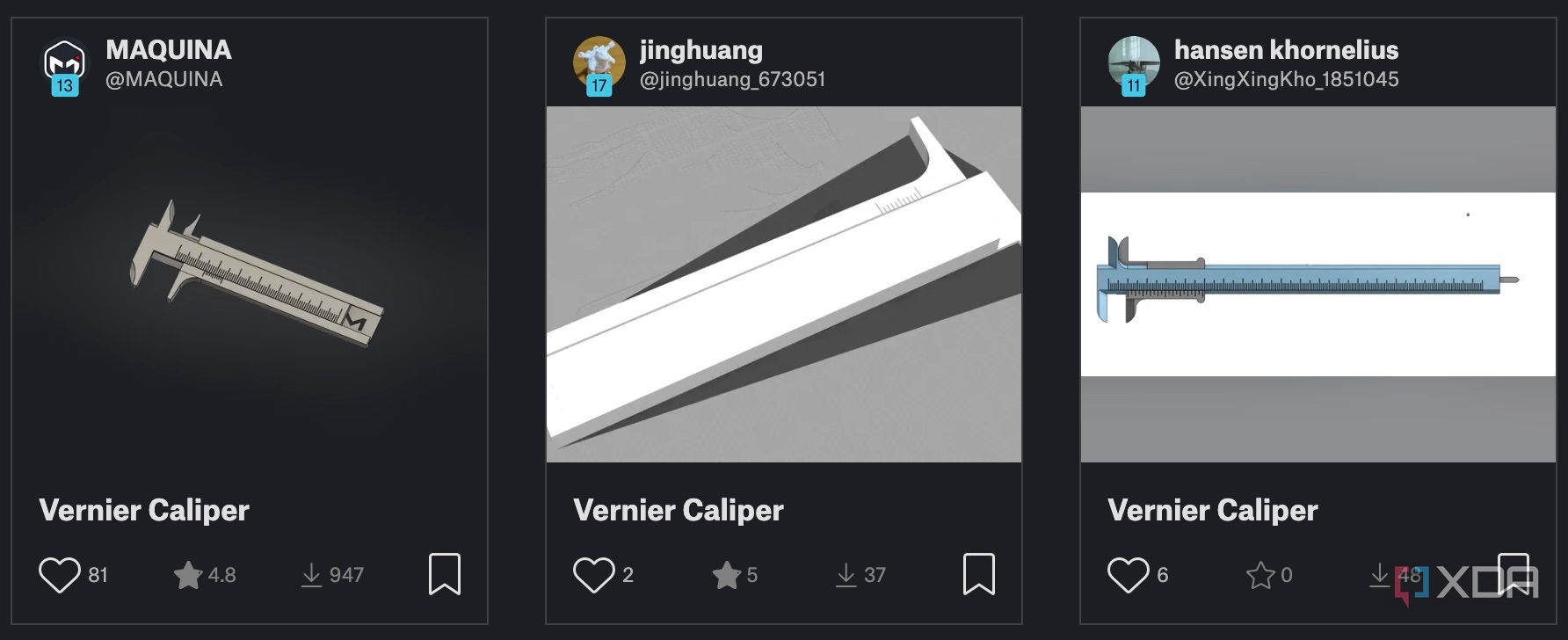Vernier caliper models to print
