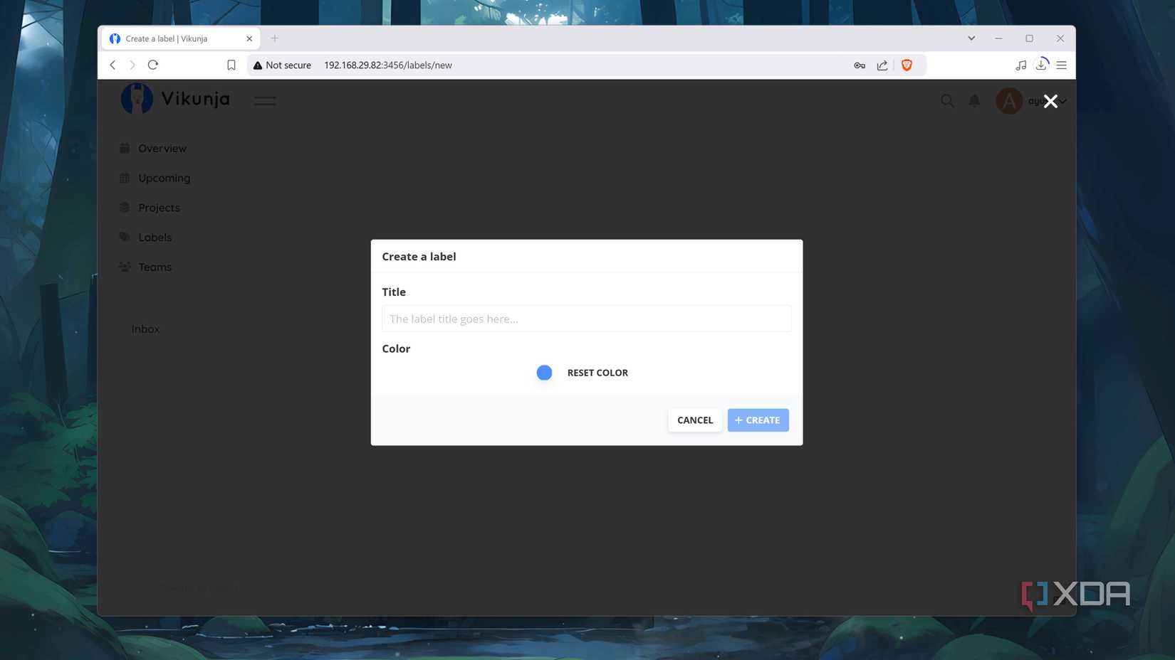 Creating a Label in the Vikunja web UI