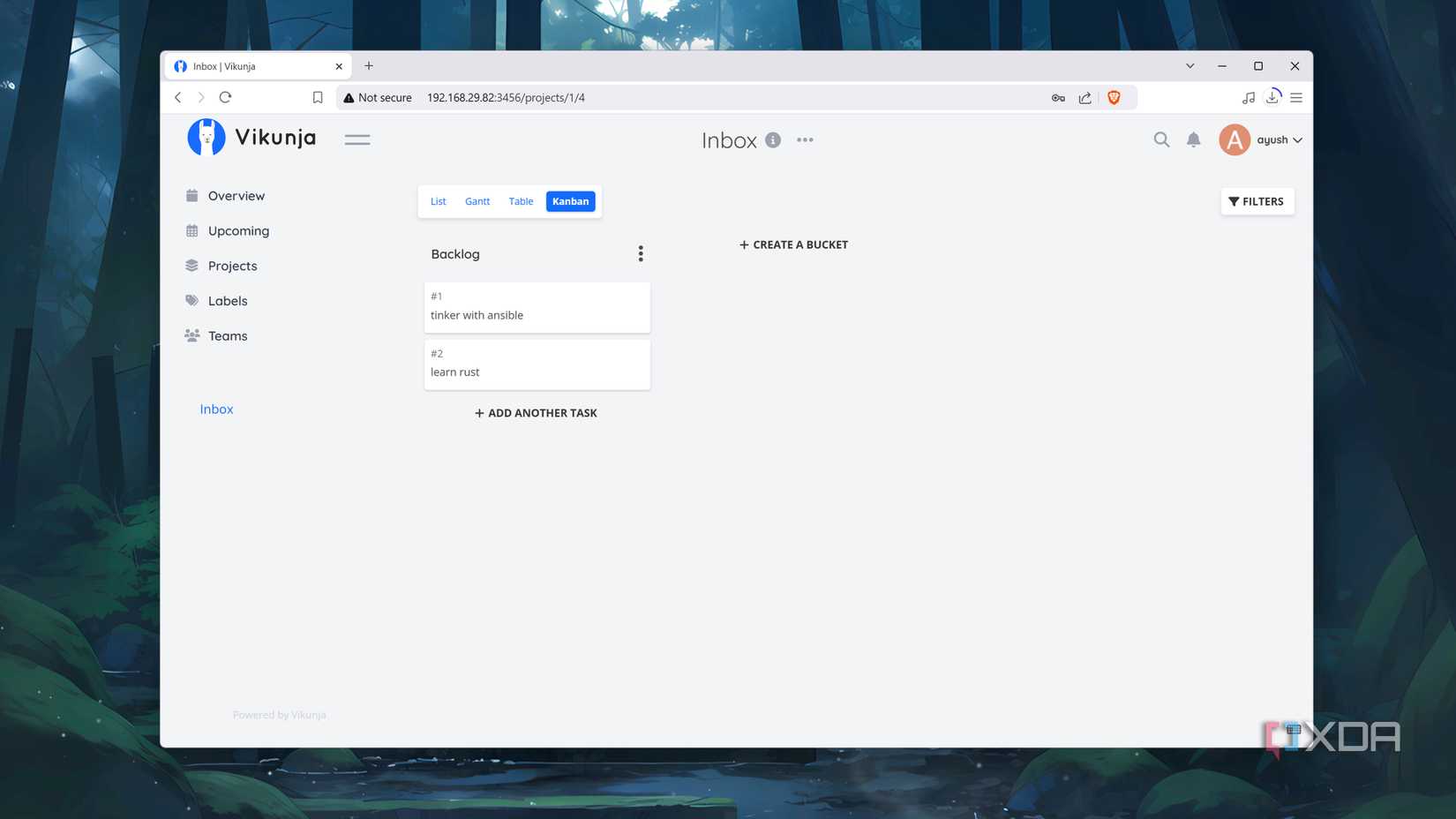 The Inbox tab in Vikunja