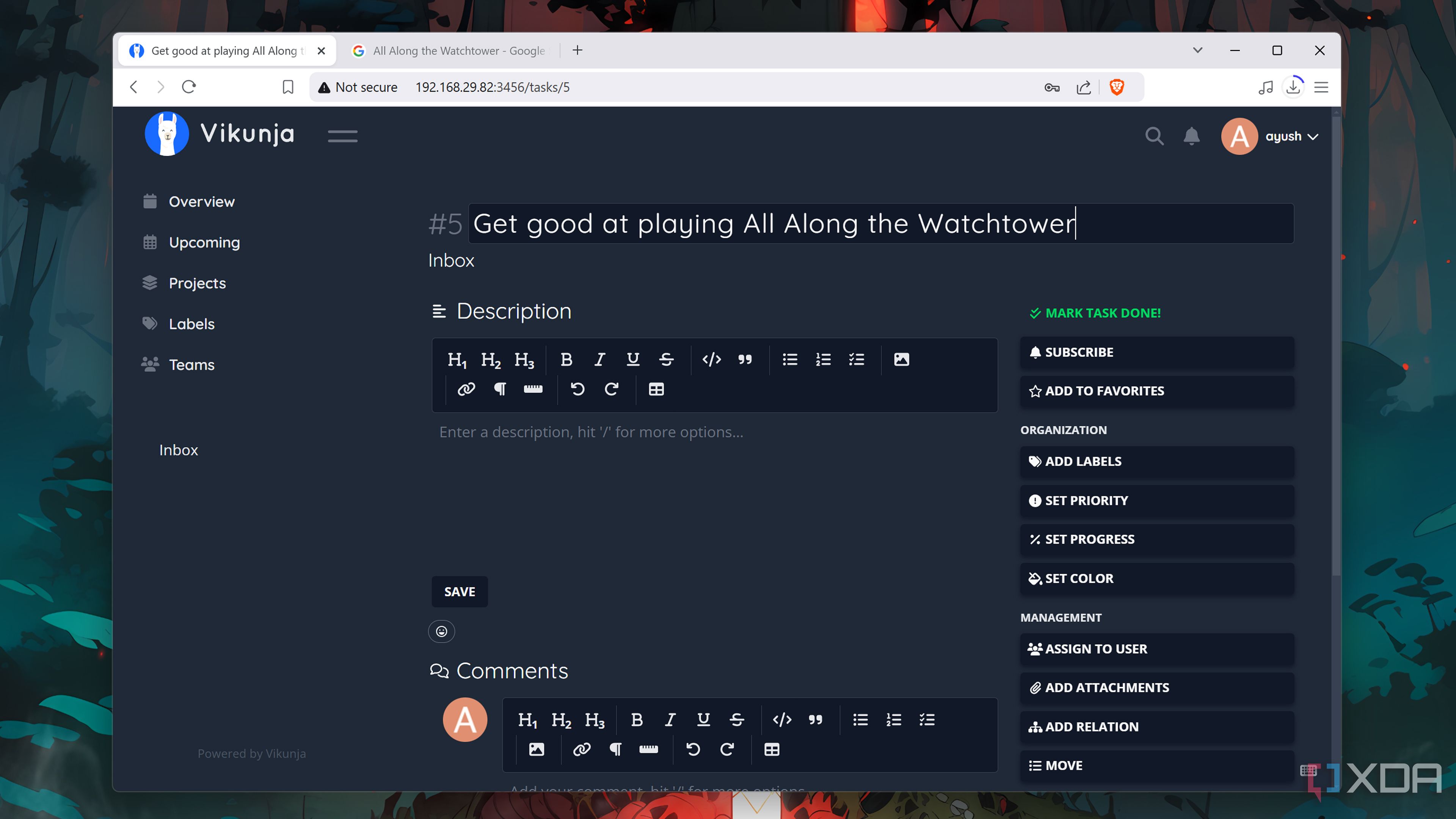 The Vikunja web UI