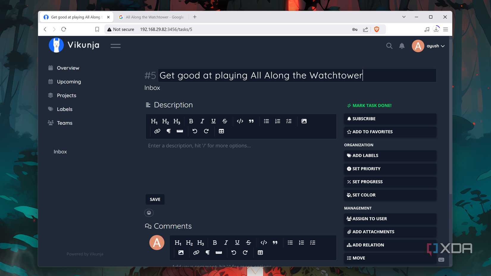 The Vikunja web UI