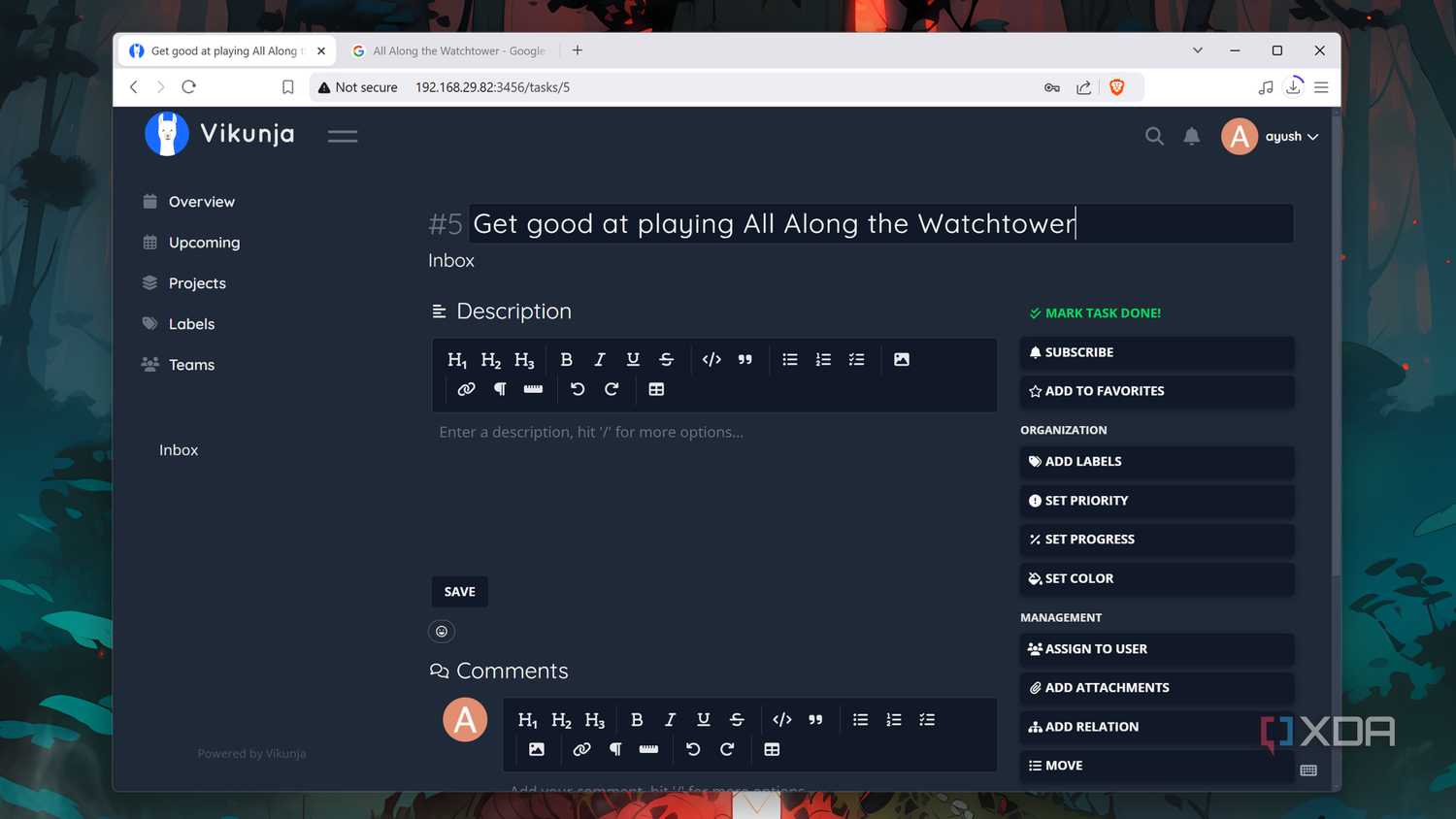 The Vikunja web UI