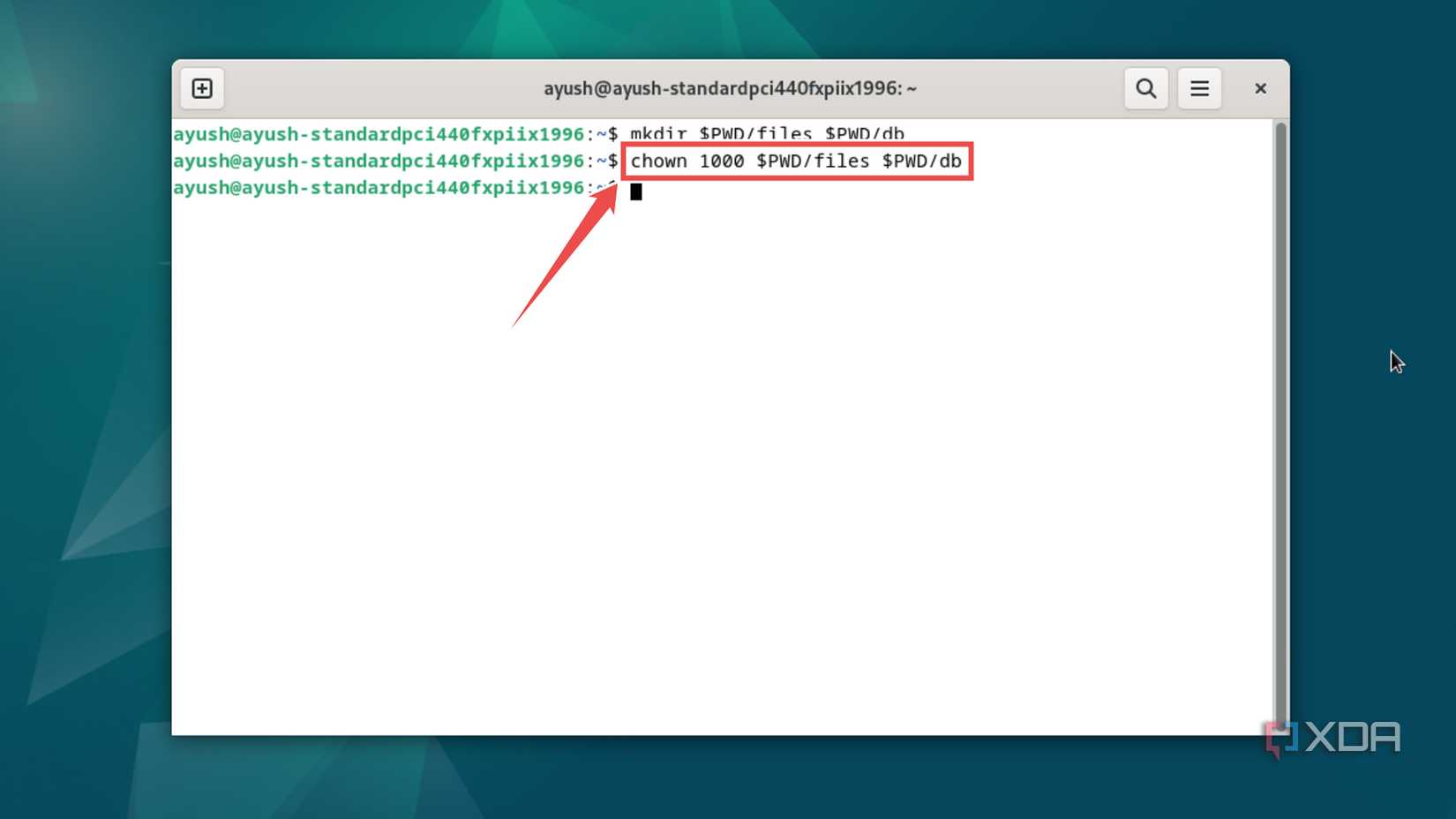 Using the chown command to grant privileges to user