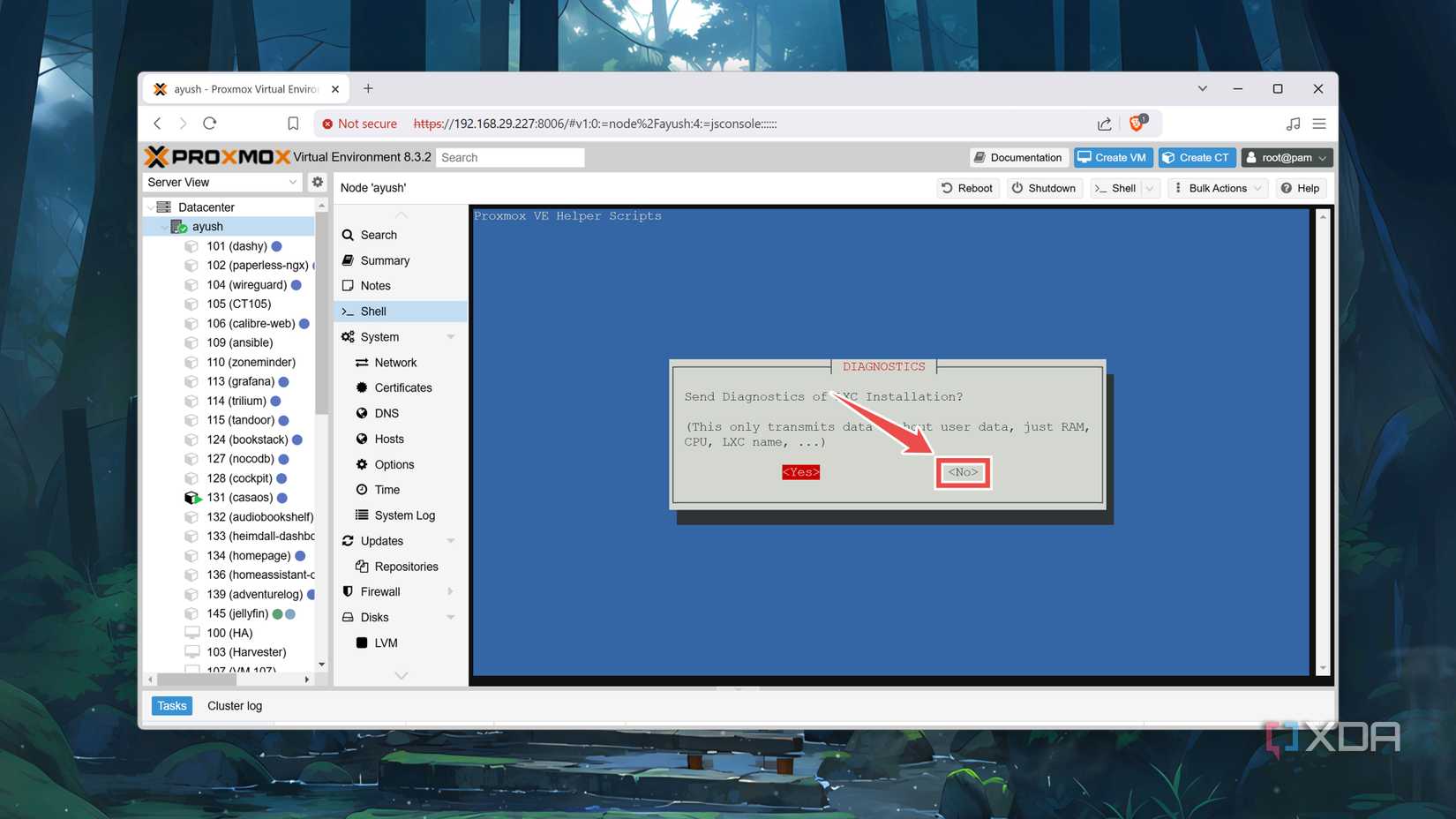Selecting No when asked to send installation details 