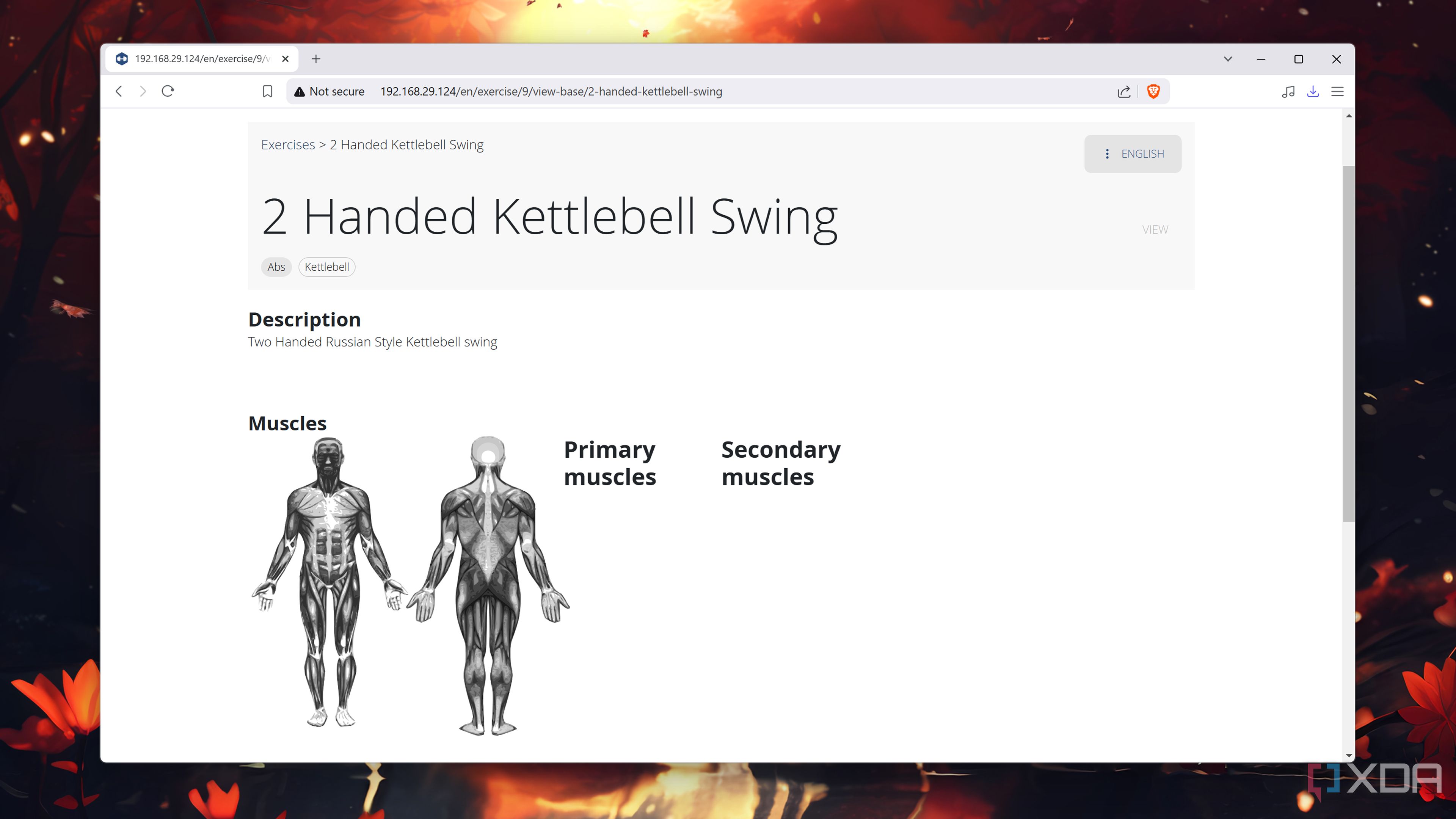 Viewing the exercises in the wger web UI