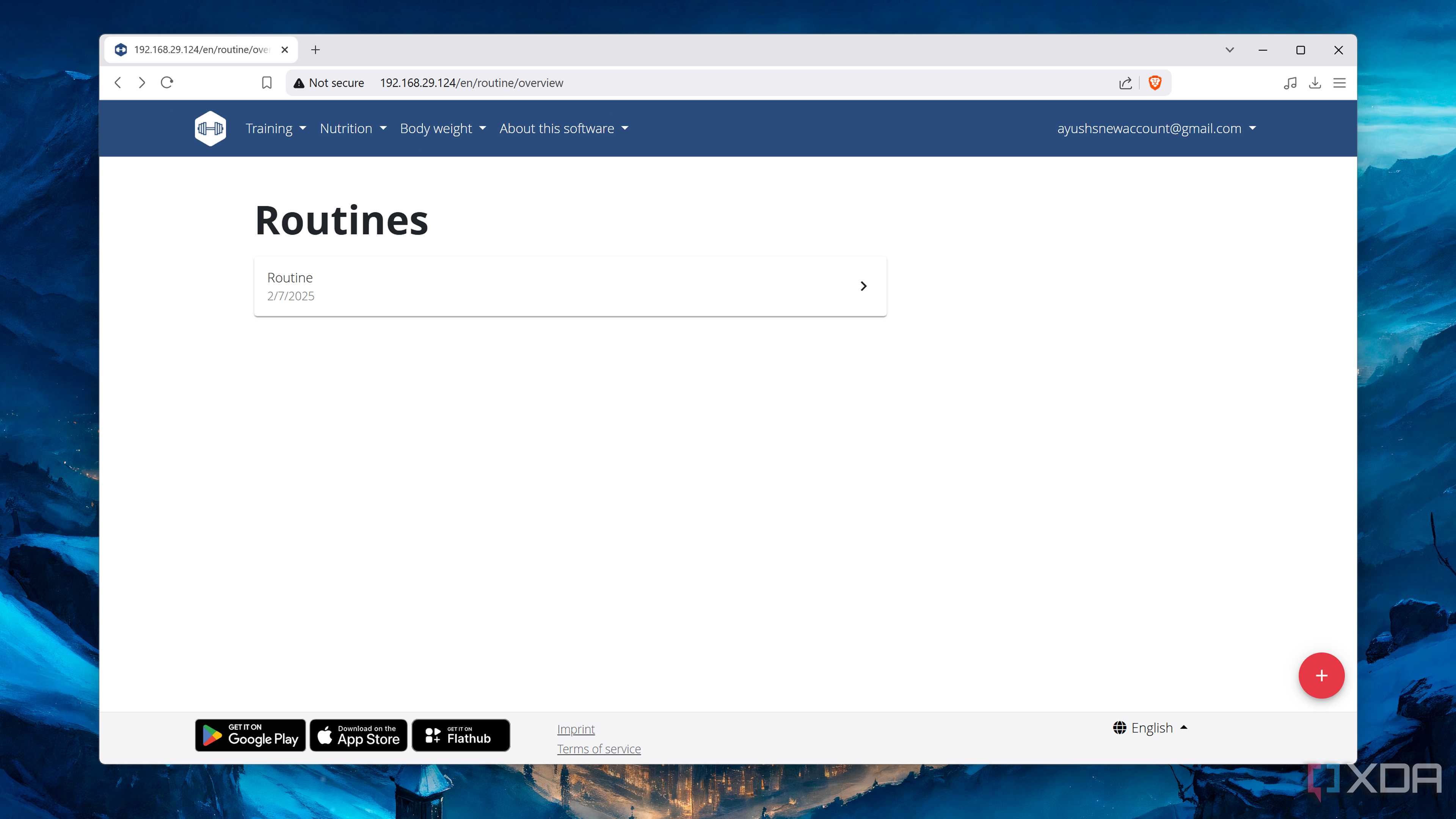 The Routines tab in the wger web UI