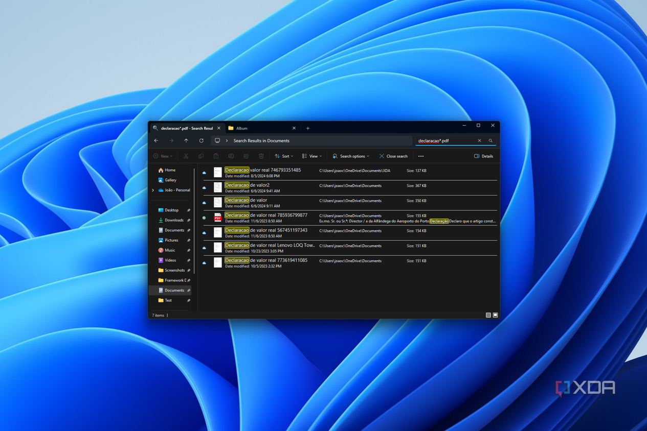 Screenshot of Windows search results using a wildcard