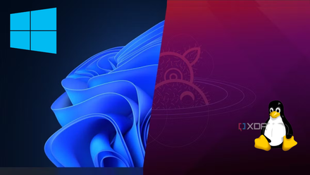 A Windows desktop next to a Linux desktop