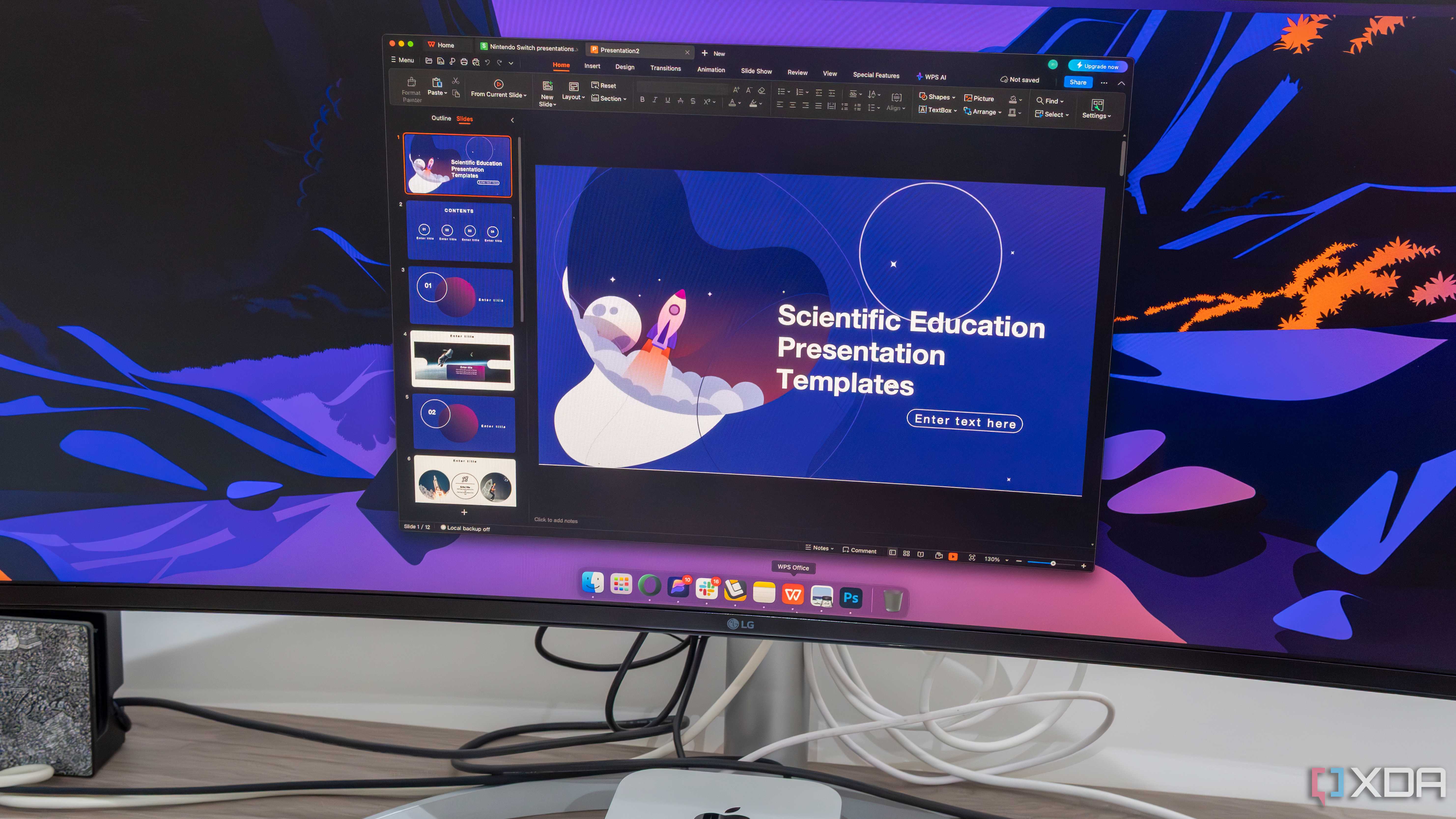 A monitor displaying the macOS desktop running WPS Office