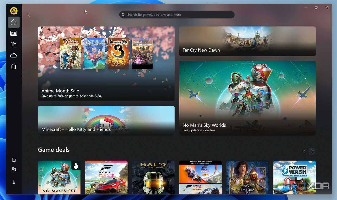 Home page of the Xbox app on Windows 11