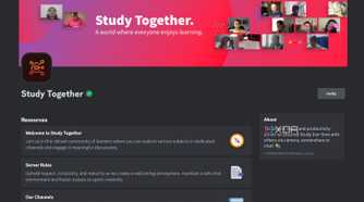 A screenshot of the study together discord server splash page.