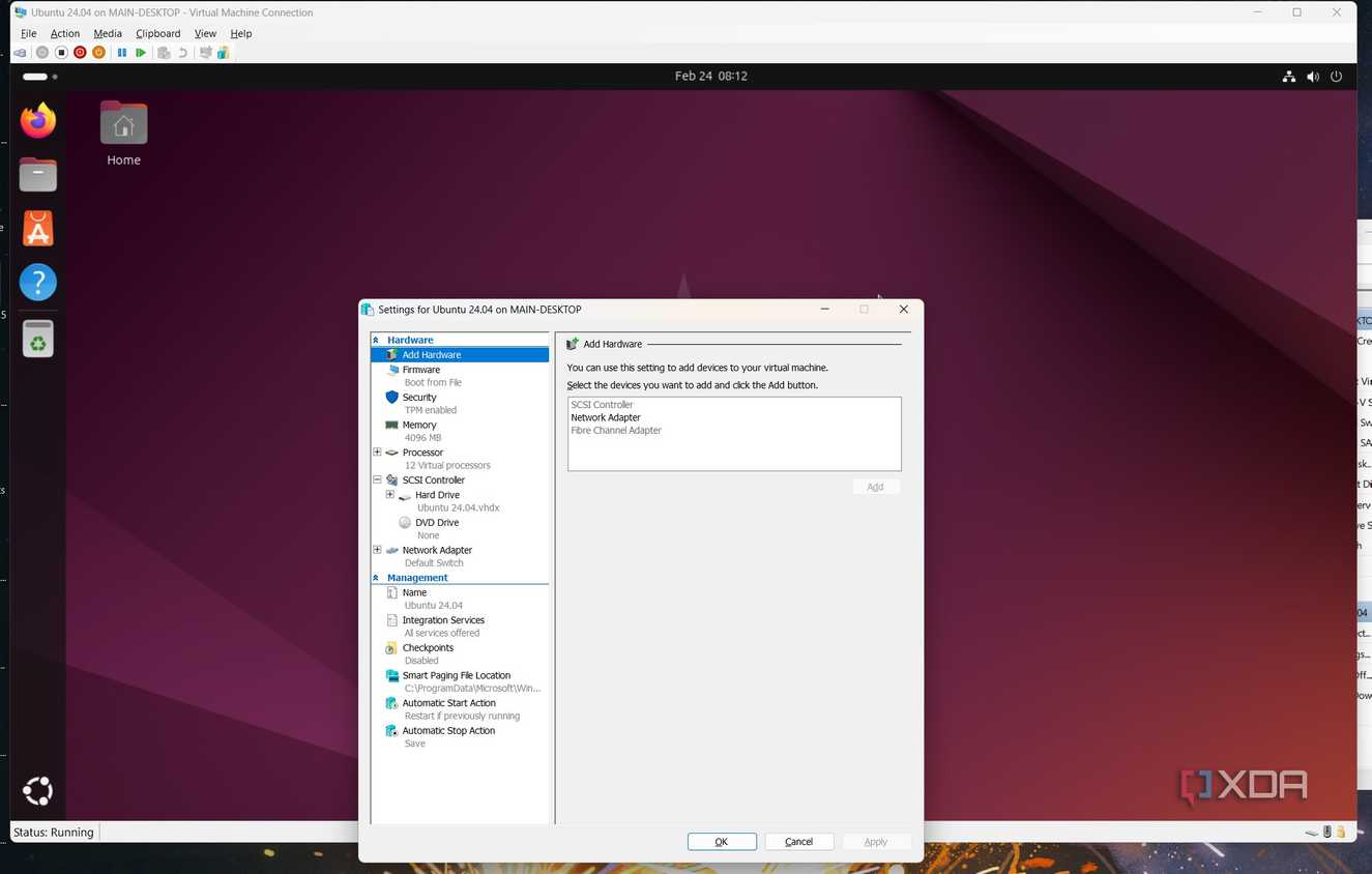 A screenshot of Microsoft Hyper-V running Ubuntu