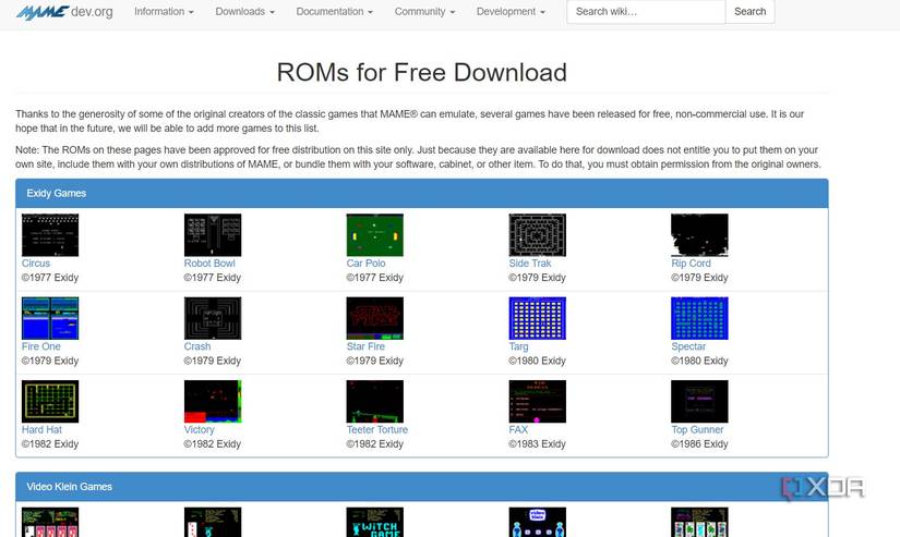 MAME Project's ROM selection.