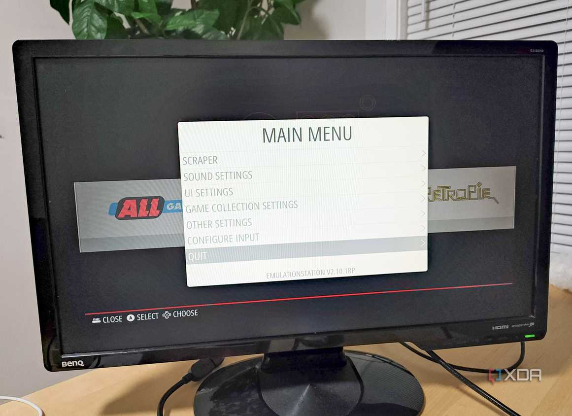 RetroPie's main menu on a PC monitor.