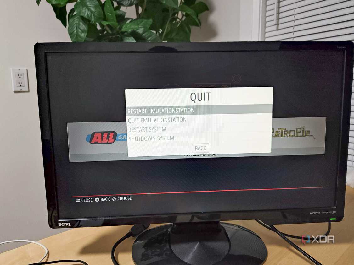 RetroPie's restart emulationstation's option displayed on a PC monitor