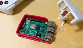 A toy cat figurine lifting the lid to expose the raspberry Pi inside a case.