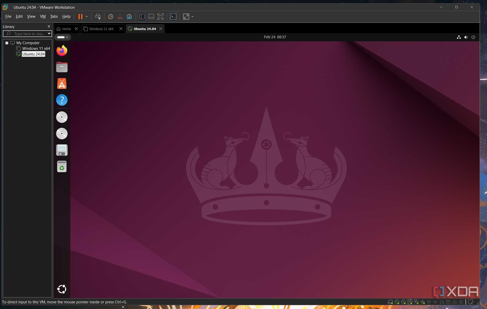 A screenshot of VMWare Workstation Pro running Ubuntu