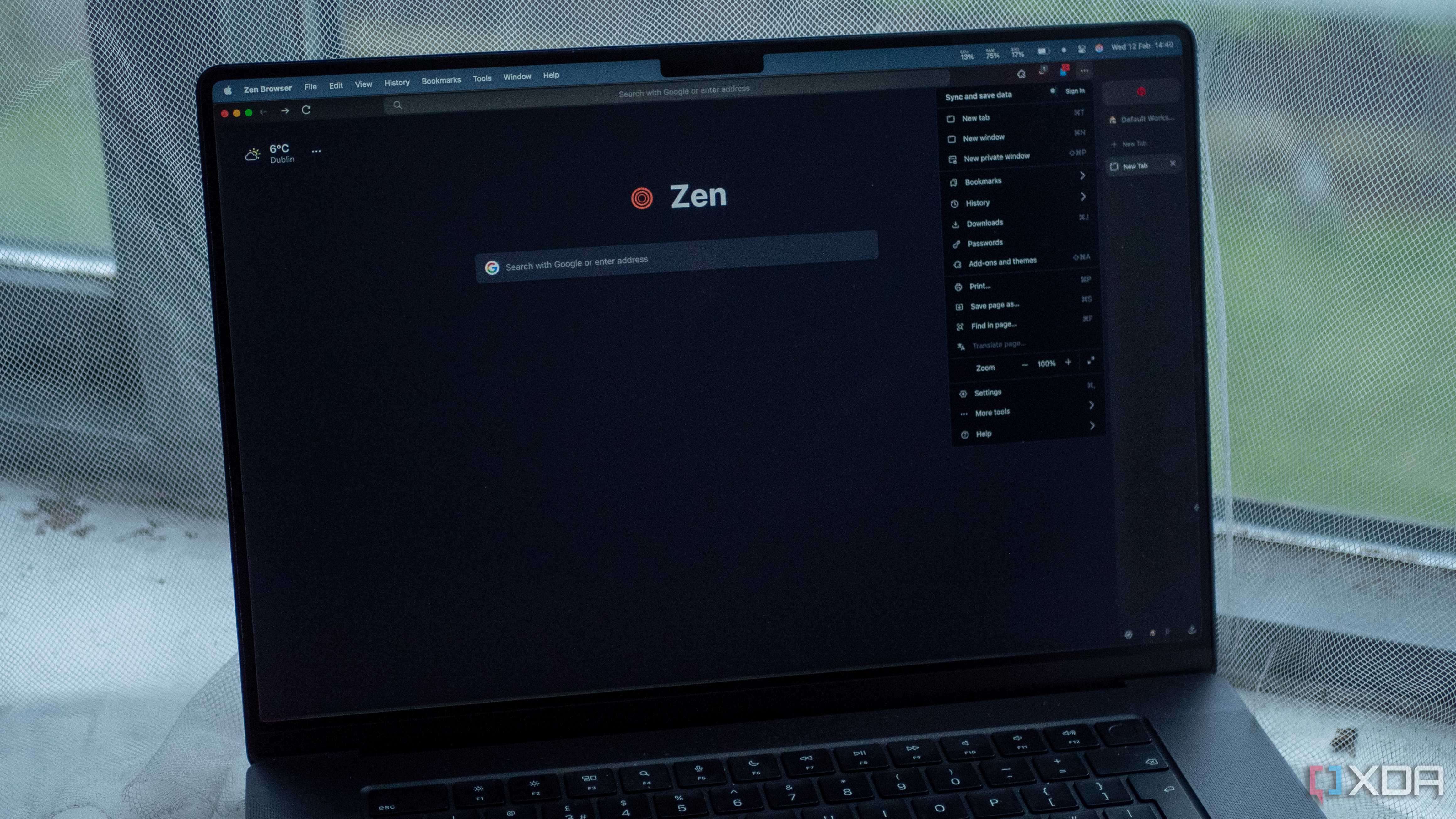 Zen Browser running on a MacBook Pro