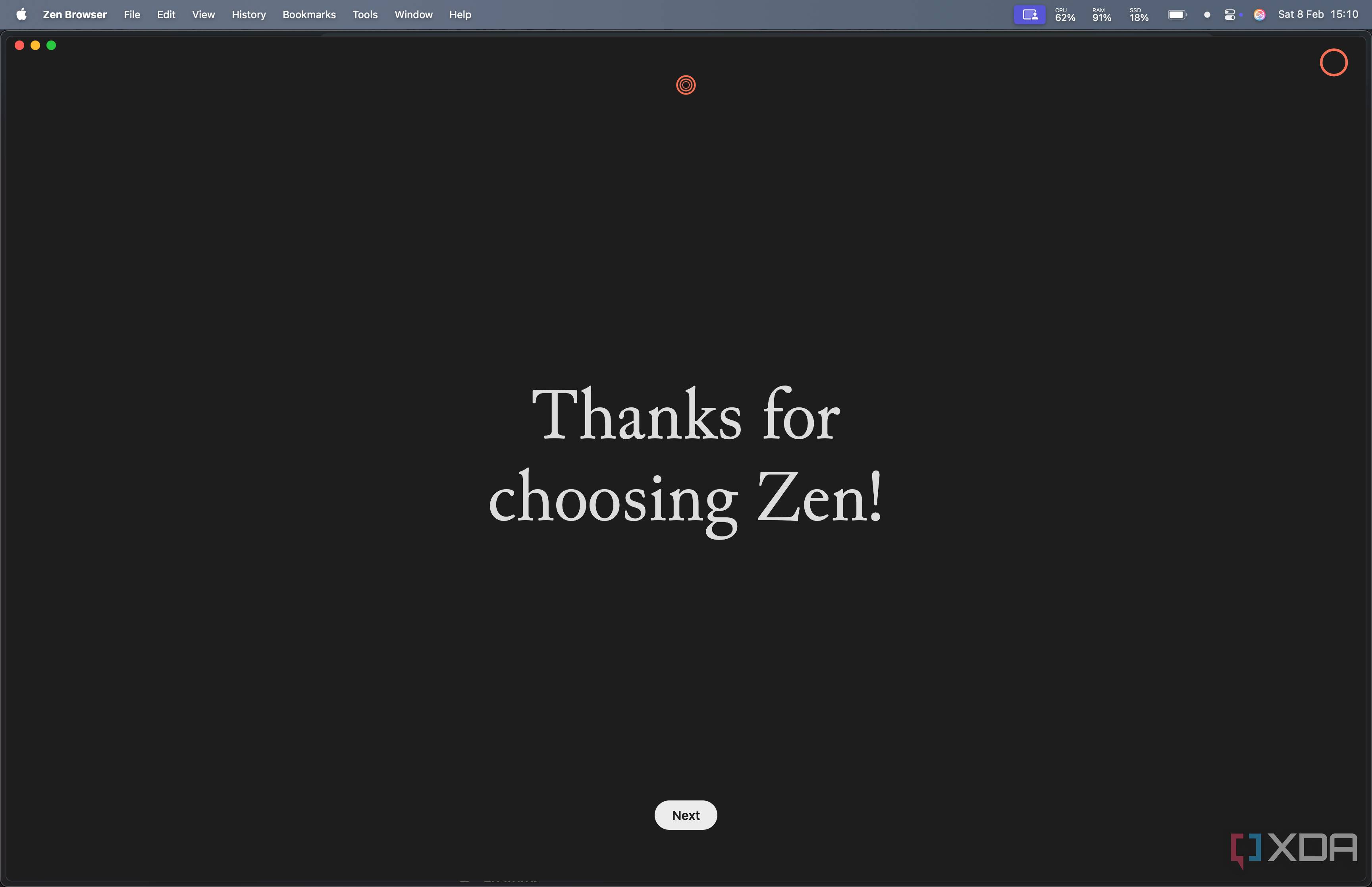 Zen Browser "Thanks for choosing Zen"