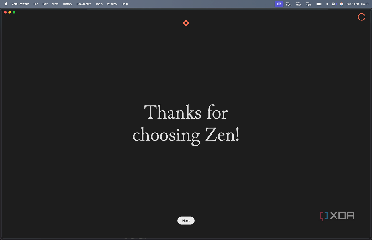 Zen Browser "Thanks for choosing Zen"
