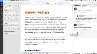 A screenshot of Zoho Writer.