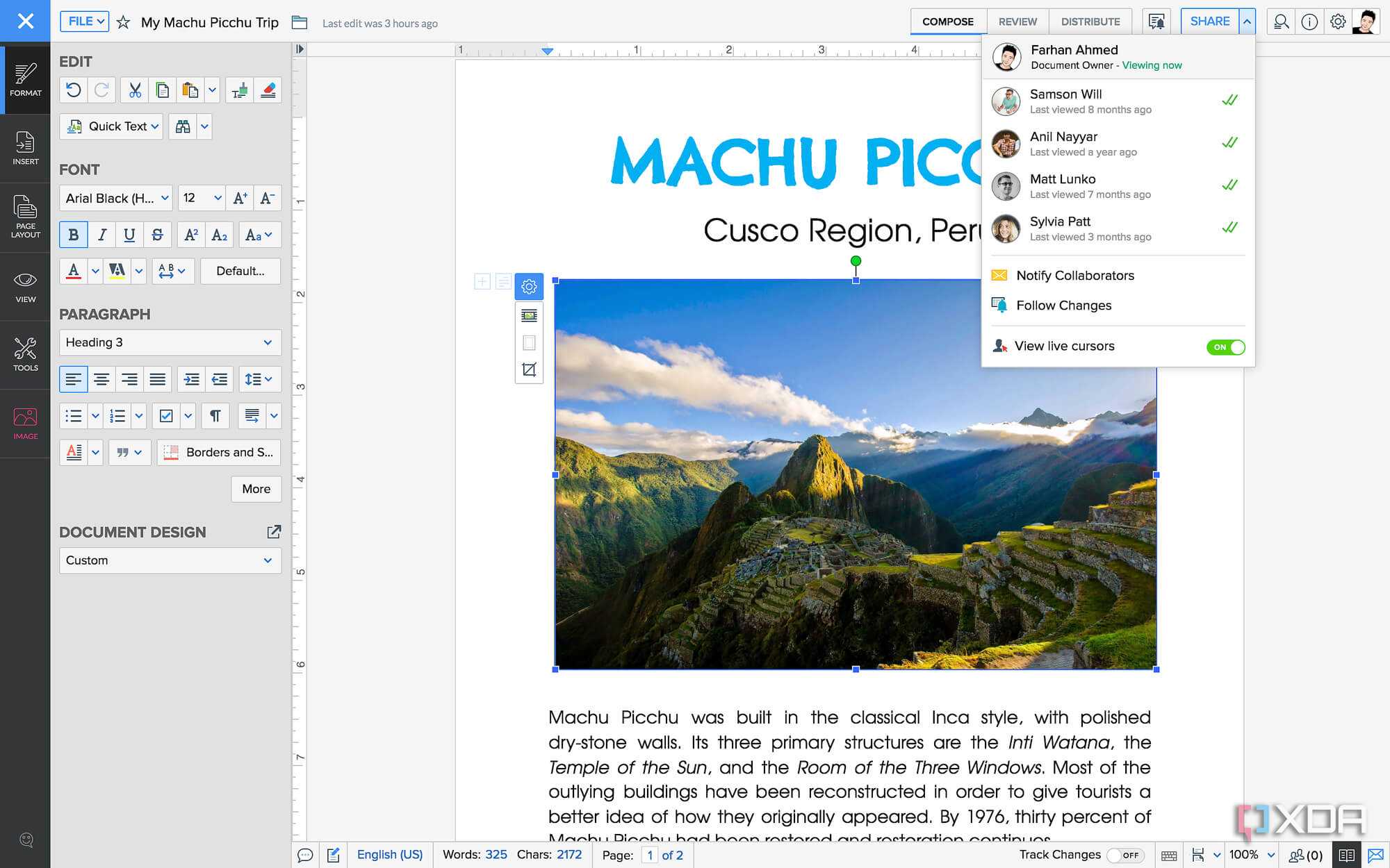 A screenshot of Zoho Writer.