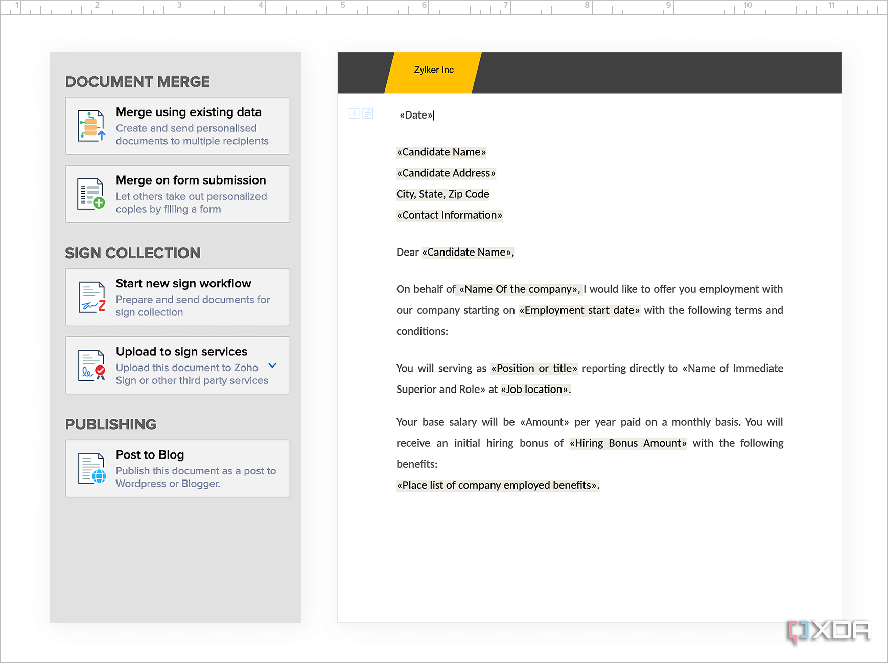 A screenshot of Zoho Writer.