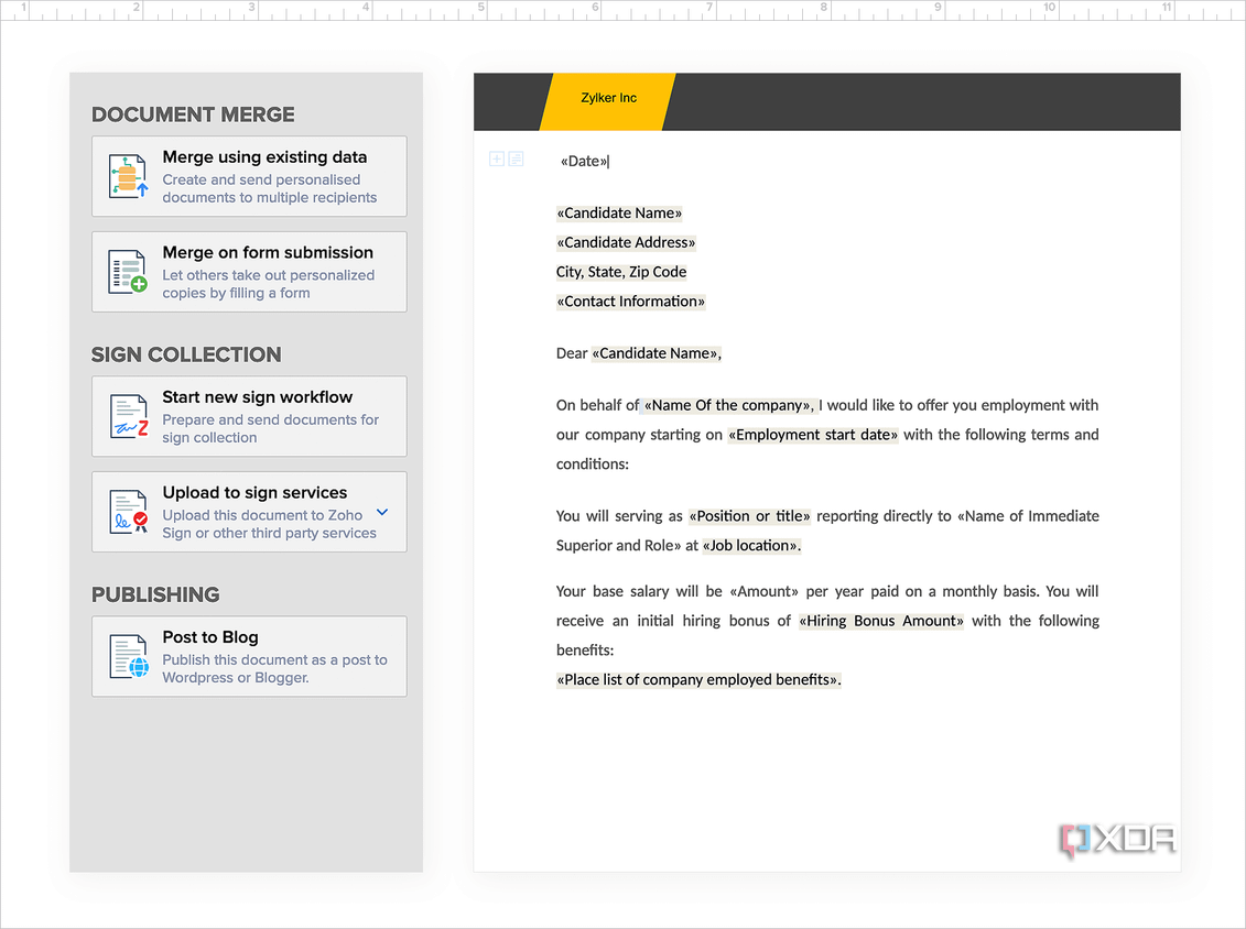 A screenshot of Zoho Writer.