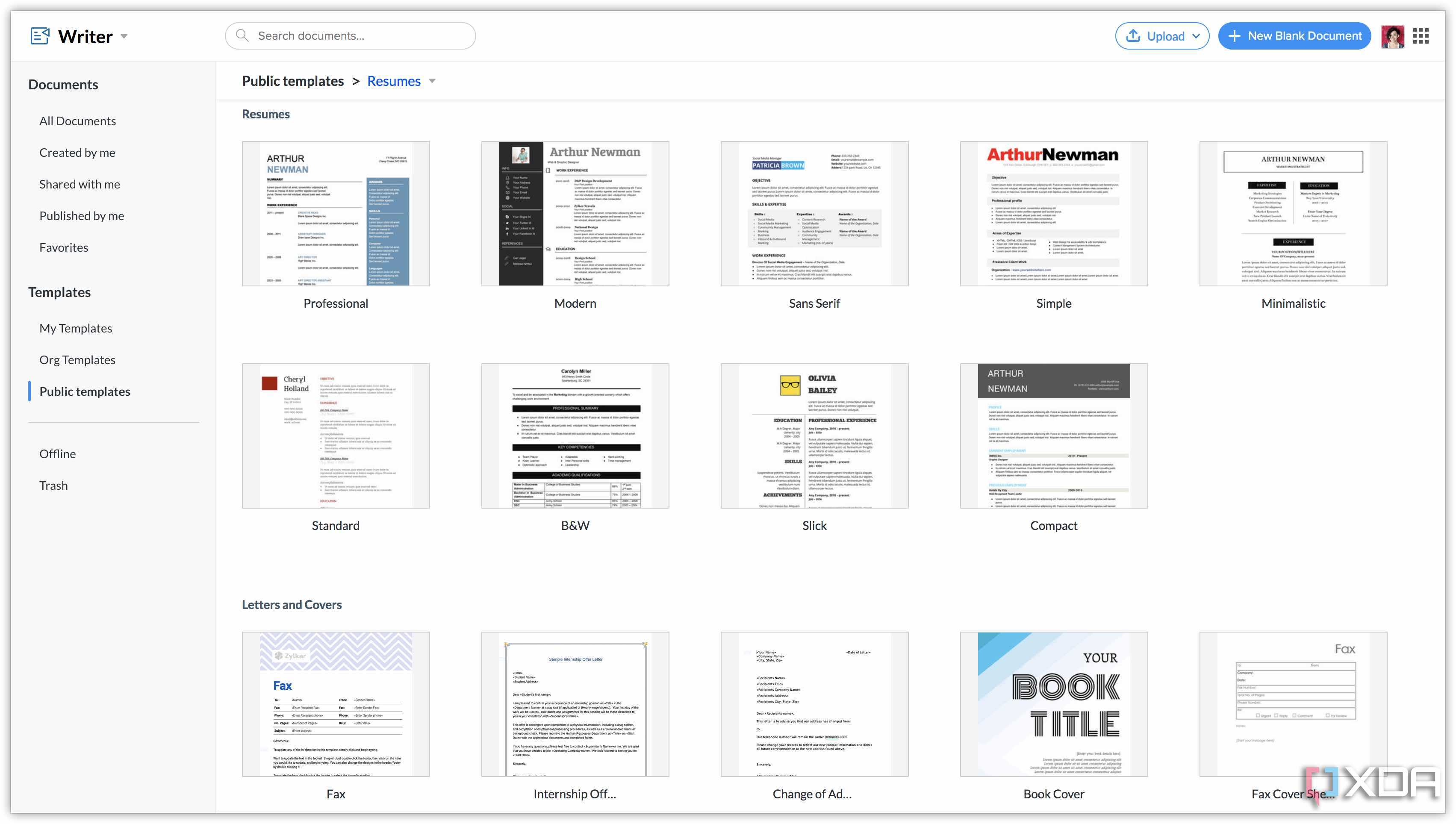 A screenshot of Zoho Writer.