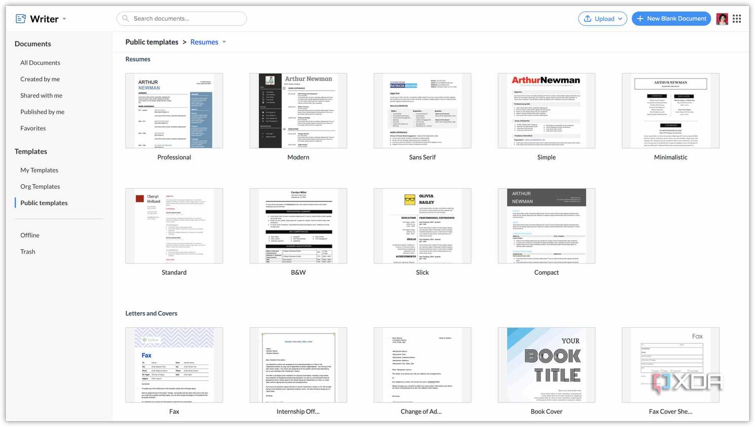 A screenshot of Zoho Writer.
