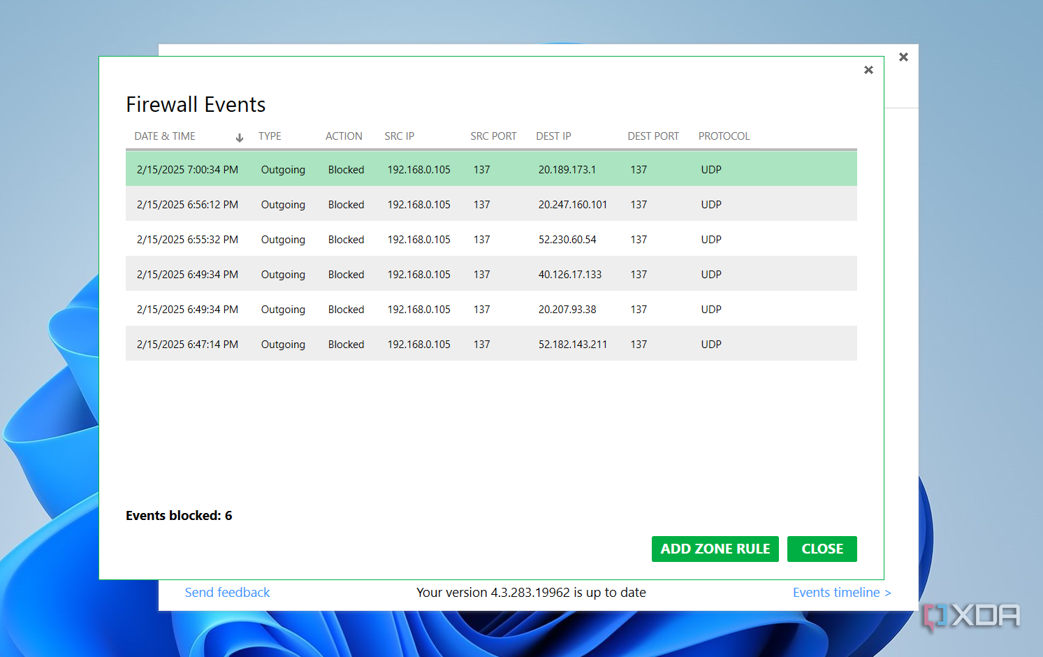 ZoneAlarm events