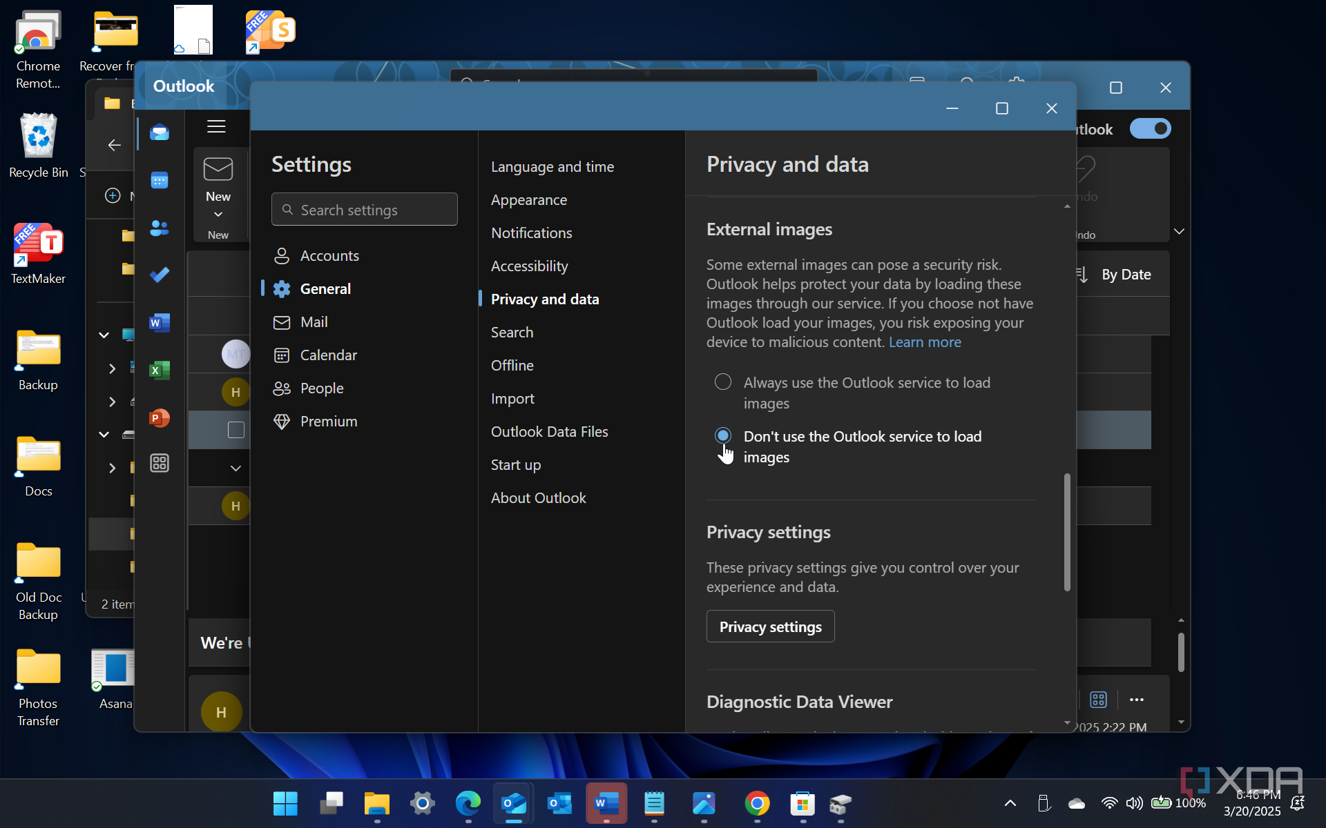 showing disable images in outlook app on Windows 11