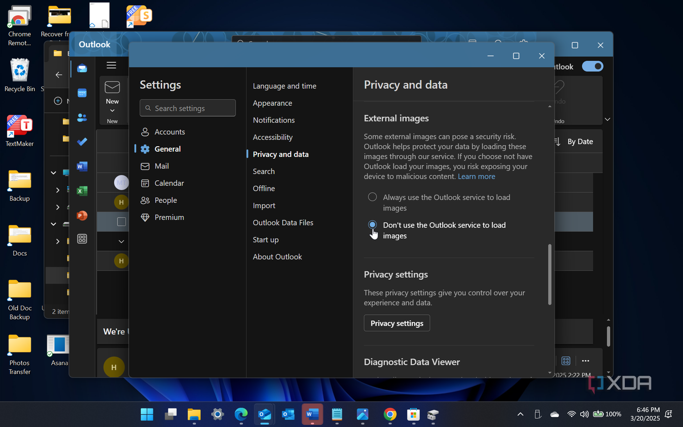 showing disable images in outlook app on Windows 11