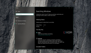showing Windows Search settings