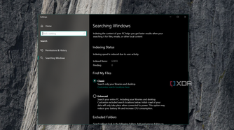 showing Windows Search settings