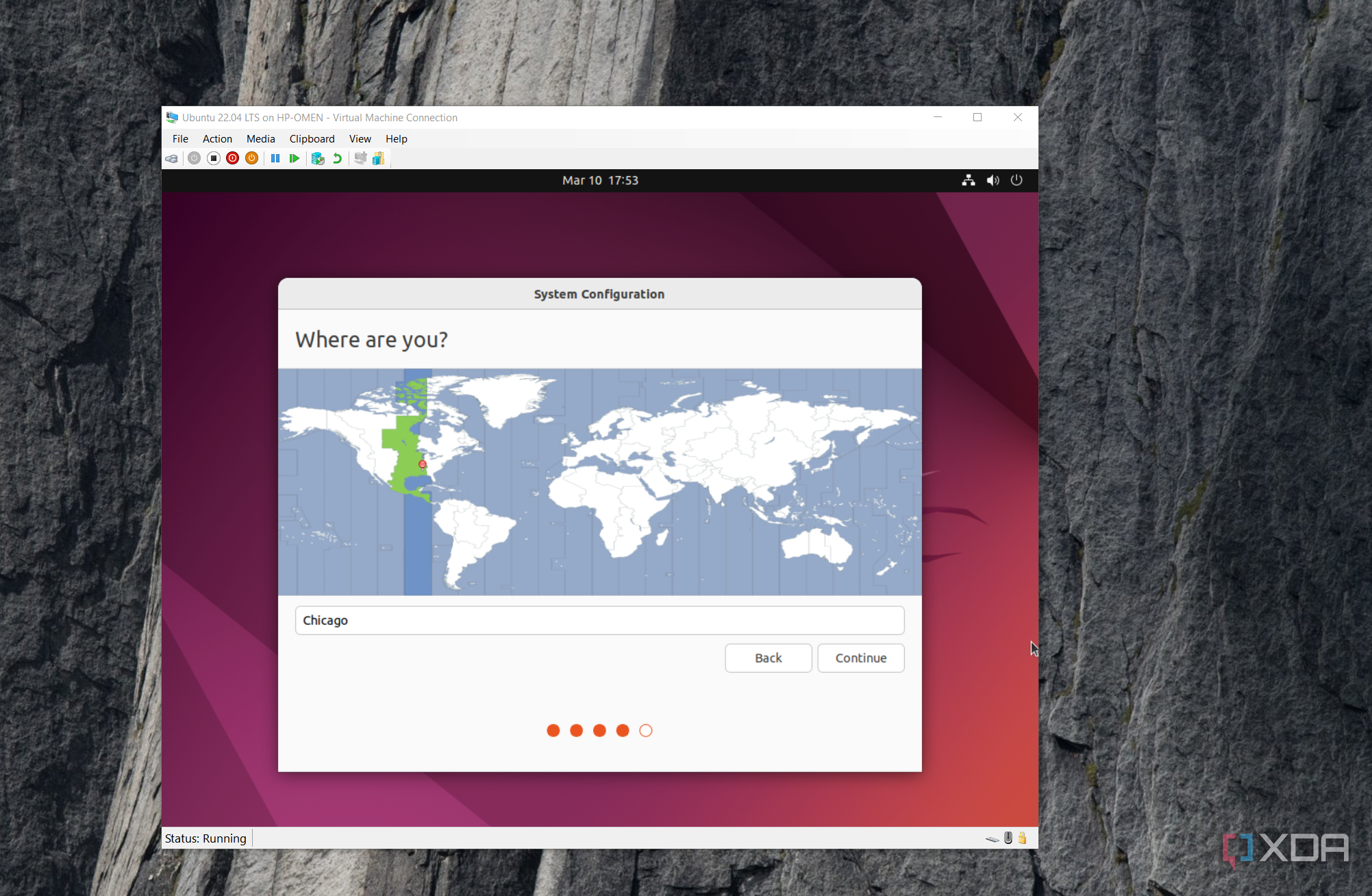 Showing settings up time zone in Ubutun VM