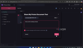 shows sharing a doc via link through Proton Docs experience