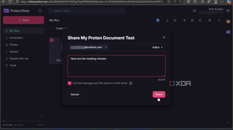 shows sharing a doc via link through Proton Docs experience