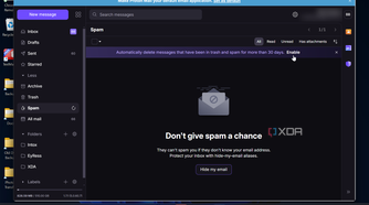 screenshot showing spam folder to enable 30 day deletion automatically