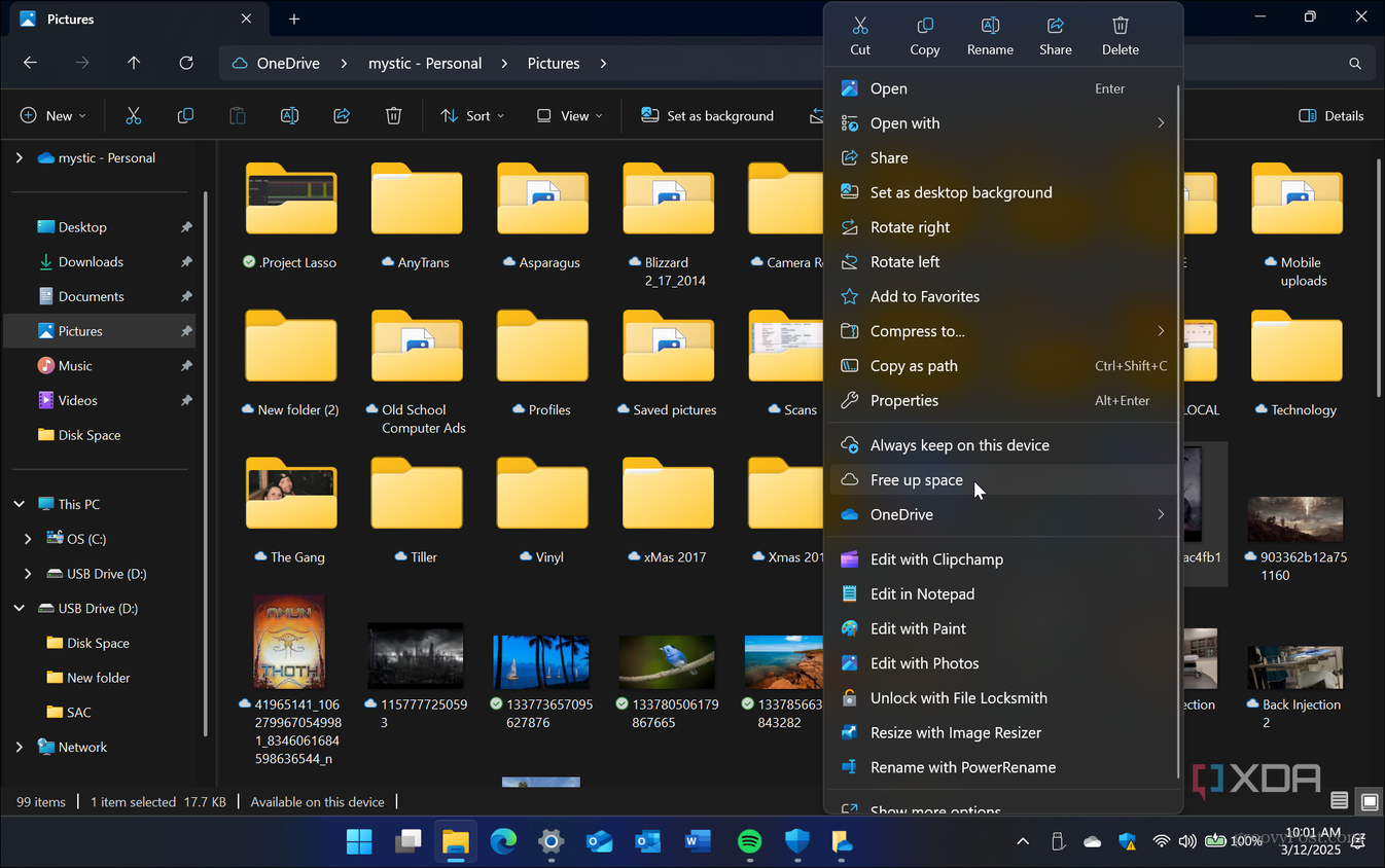 screenshot of File Explorer using Free up space feature in Files-on-Demand