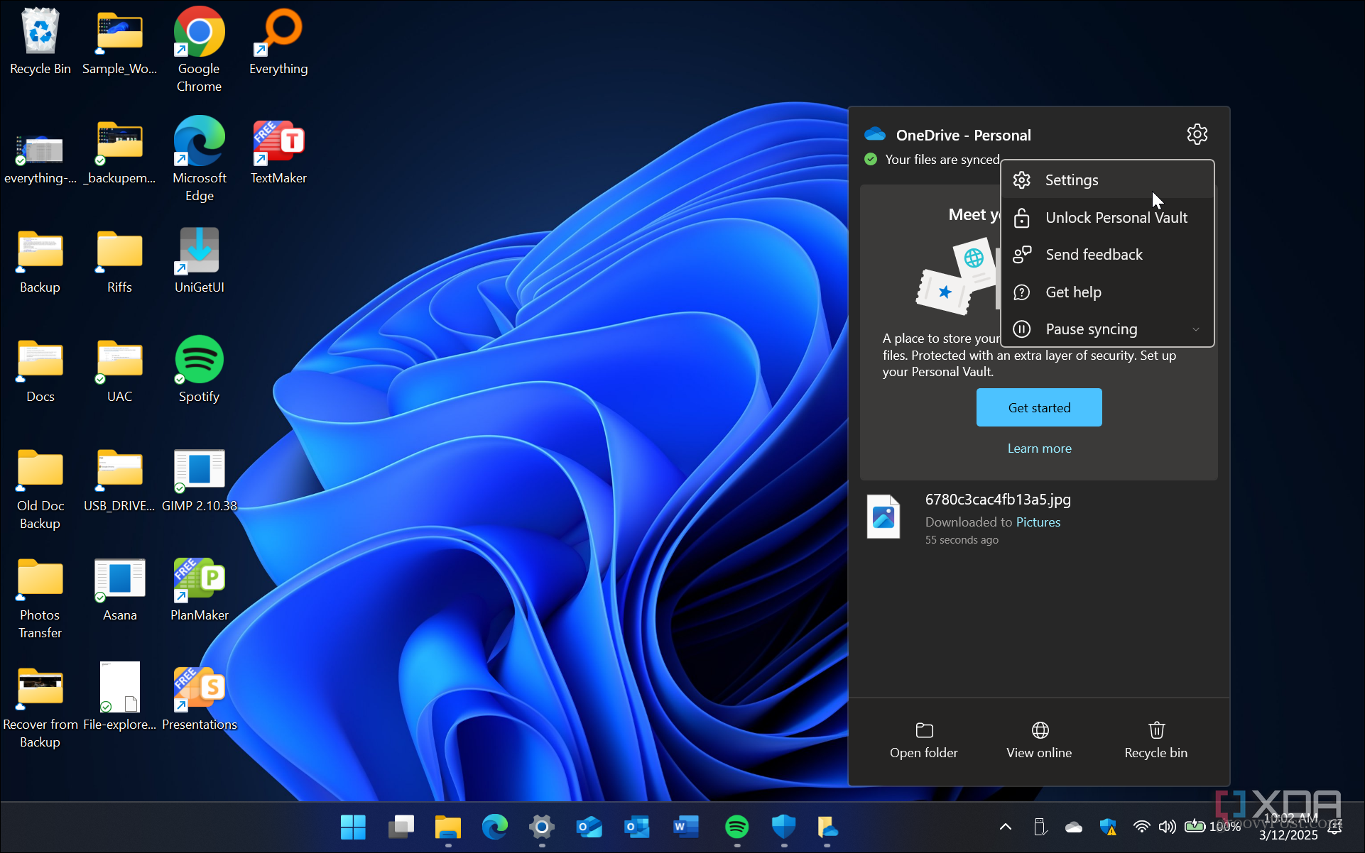 screenshot showing OneDrive Settings on Windows 11