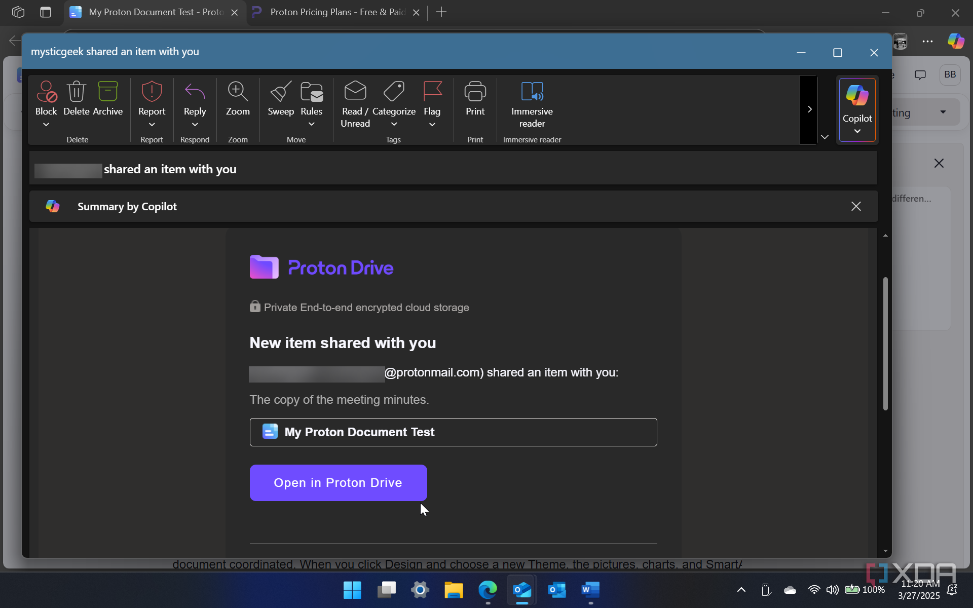 showing an email for invited access to a Proton Doc