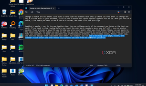 Shows text in Notepad on Windows 11