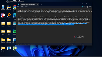 Shows text in Notepad on Windows 11
