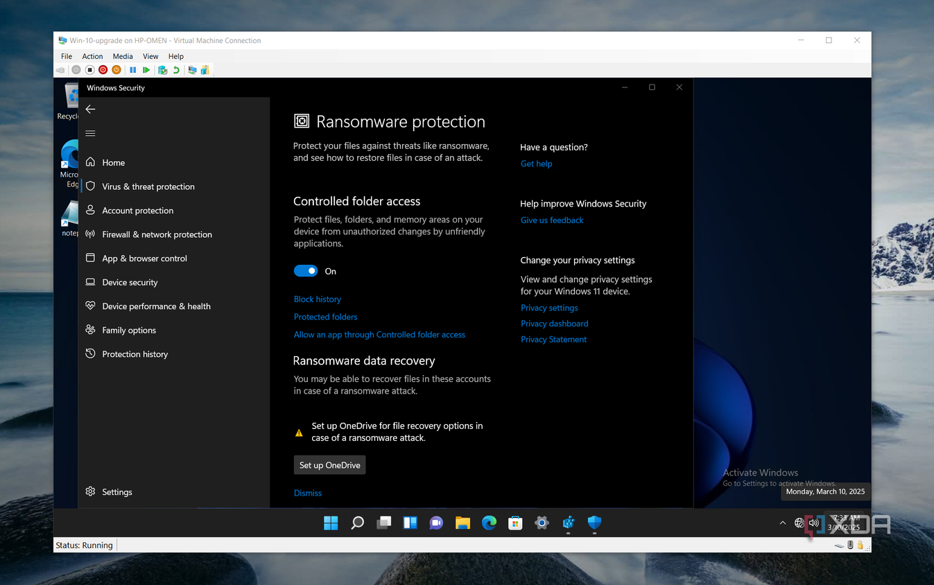 shows hyper-v VM running